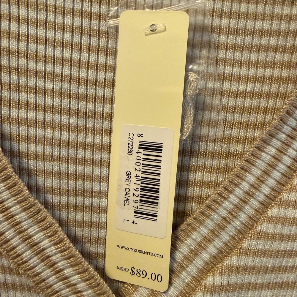 NWT Cyrus Striped Gray and Camel Women's Cardigan Sweater, Size L - Picture 5 of 7